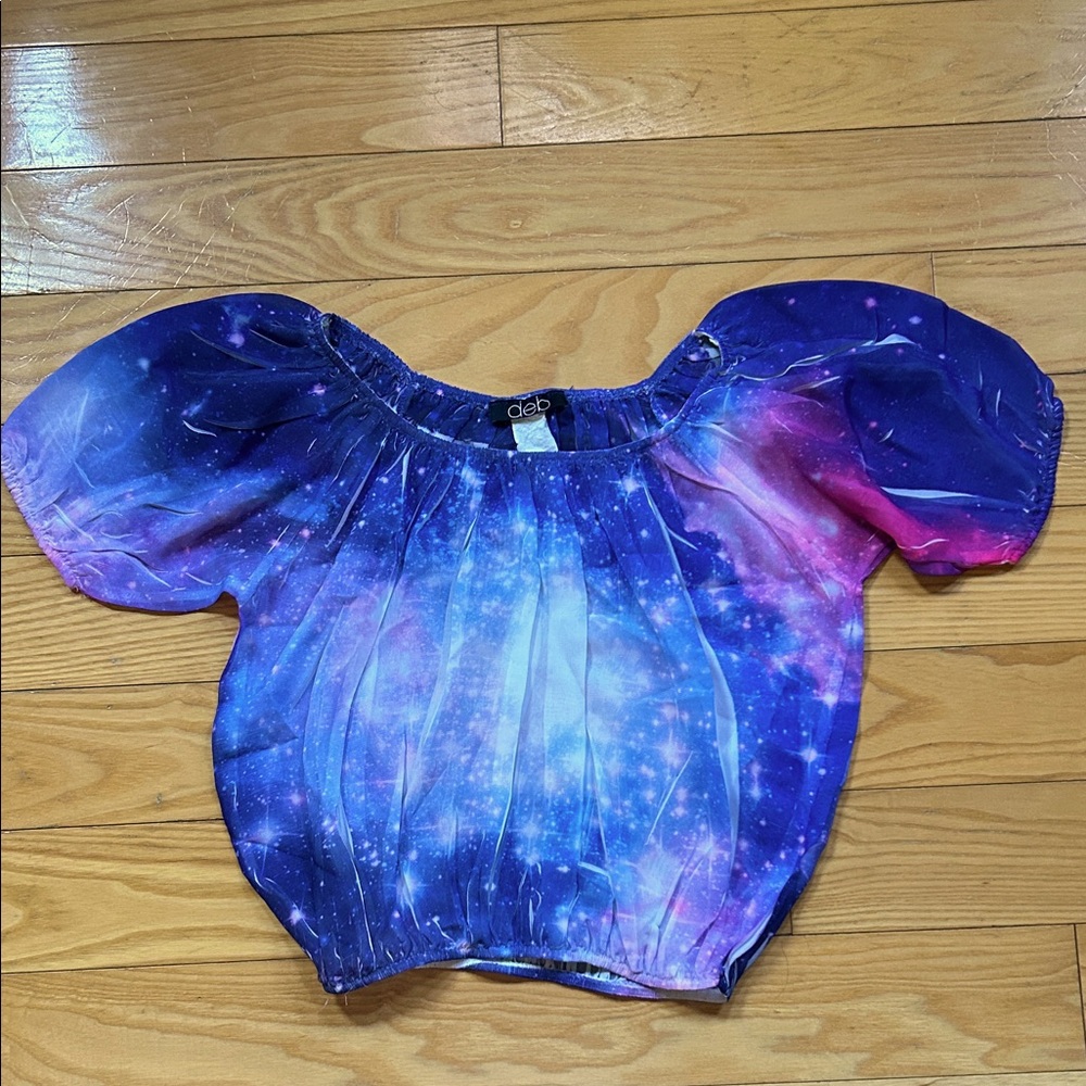 Deb Cosmic Blue Off-Shoulder Galaxy Crop Top